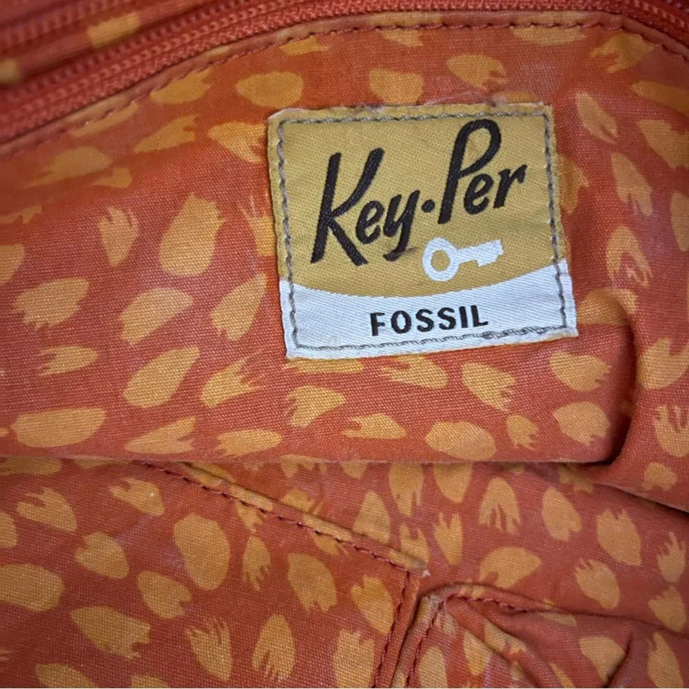 Fossil KeyPer Quilted Brown Leather Trim Tote Shoulder Bag Purse Cottagecore SEE - Picture 10 of 16